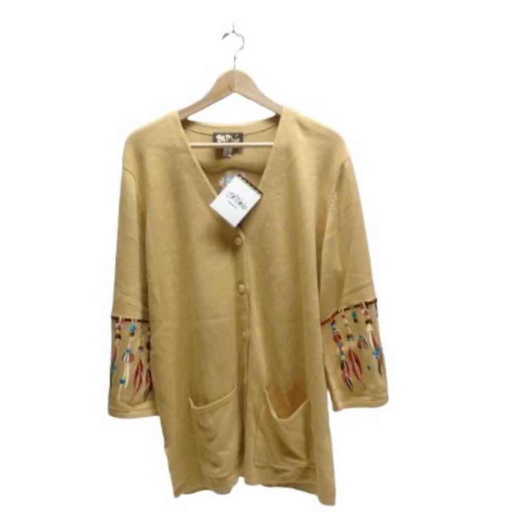 Bob Mackie Cardigan Sweater XL Embroidered Feathers Dream Catcher Tribal NWT